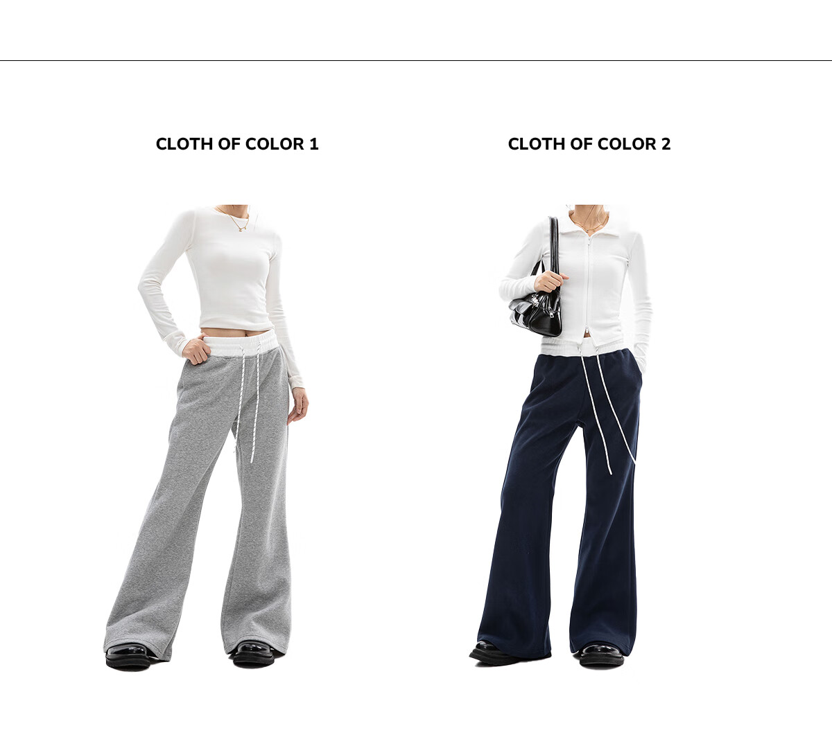 ICH MODE Women's American Style Flared Sports Pants Autumn Winter Straight Wide-Leg Casual Sweatpants BF Lazy Style Navy Blue S 3