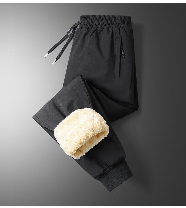 TUCANO Men's Winter Fleece-Lined Cotton Pants Warm Insulated Casual Straight-Leg Trousers Black XL 4