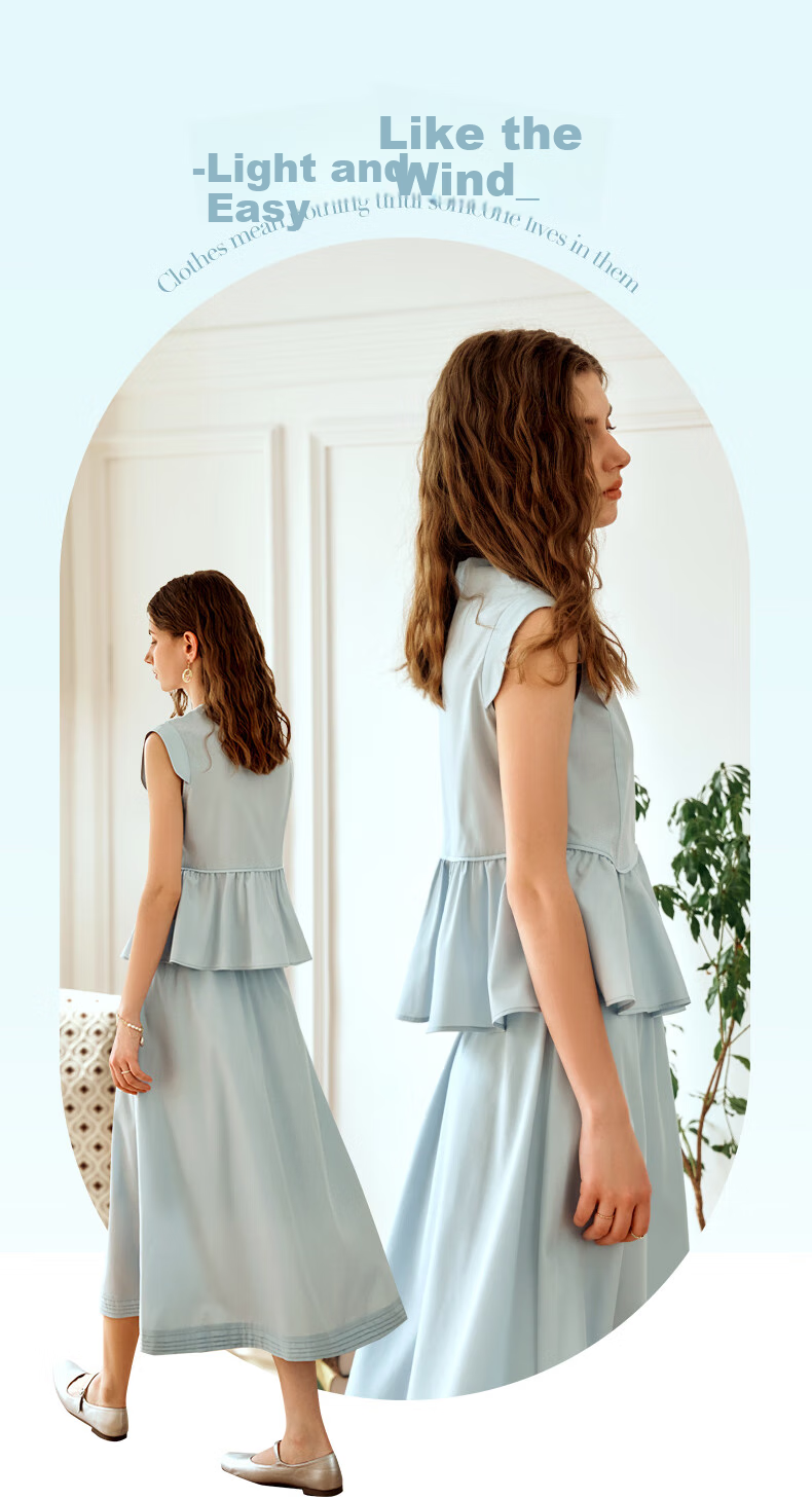 Olrain Elegant Sleeveless Workwear Set - Top and Skirt Two-Piece Summer Women's Outfit Light Blue M 5