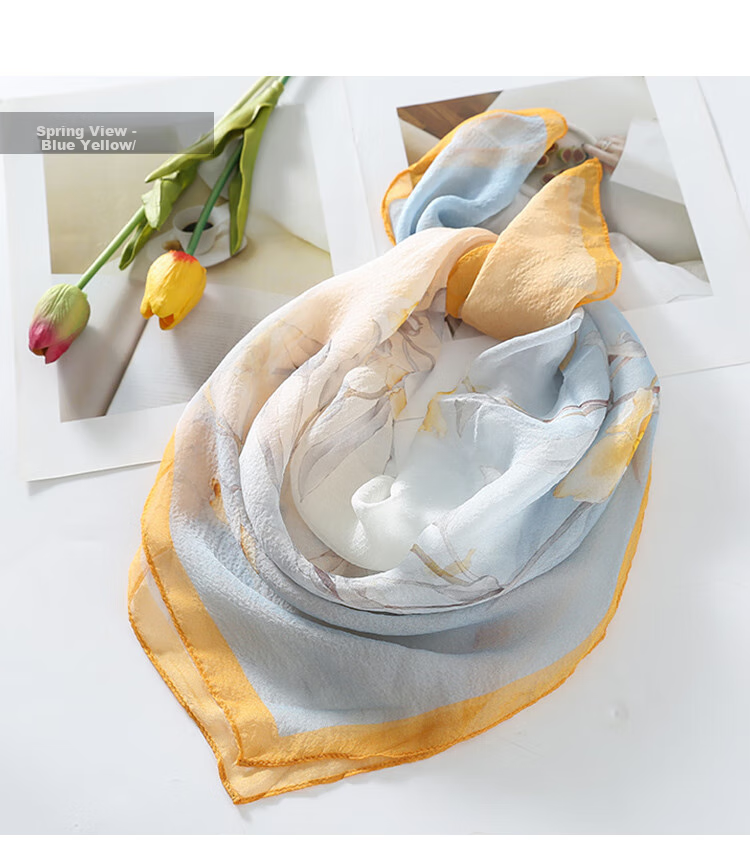 Shanghaigushi Silk Scarf for Women, Chiffon Shawl, Small Square Scarf, 100% Mulberry Silk Scarf, Gift Box, Present for Mom, National Day Gift 7