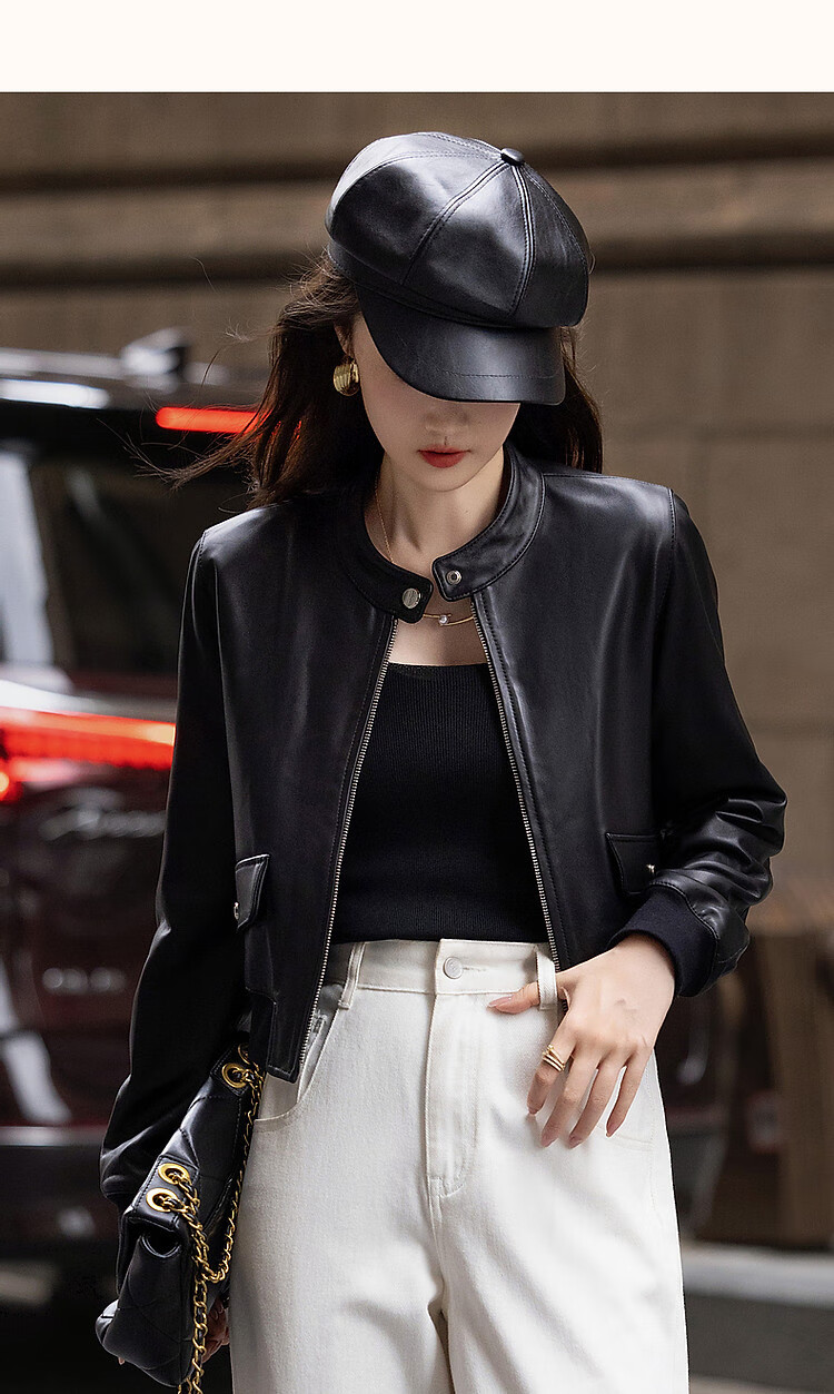 Demana Minimalist Unisex Winter Motorcycle Style Sheepskin Stand Collar Comfortable Slimming Fashionable Short Jacket for Women 12