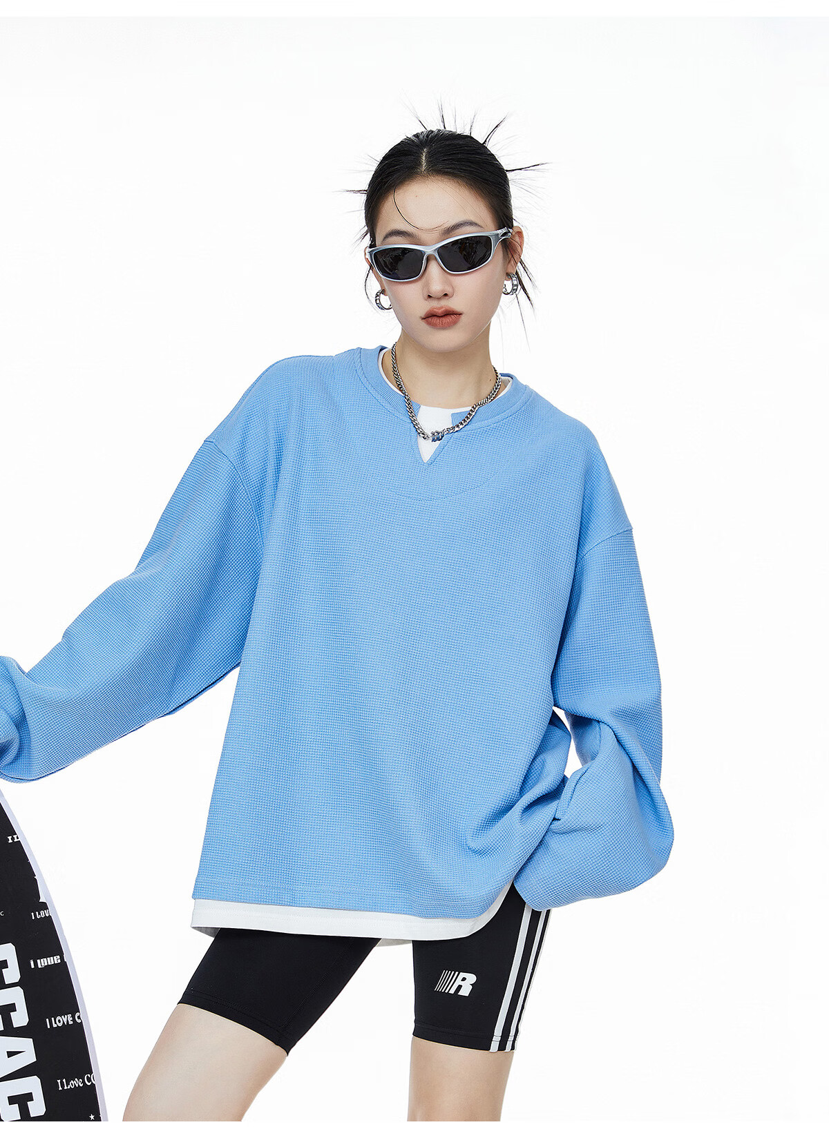 ICH MODE Women's Pullover Sweatshirt American Waffle Long Sleeve T-Shirt Autumn Winter Loose Casual Henley Neck Top Gray L 22