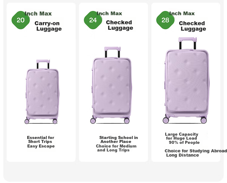Bromen Bags Large Capacity Suitcase with Side Opening, Trolley Case, Travel Luggage, Password Lock, Celebrity Style, 24-Inch, Purple 3