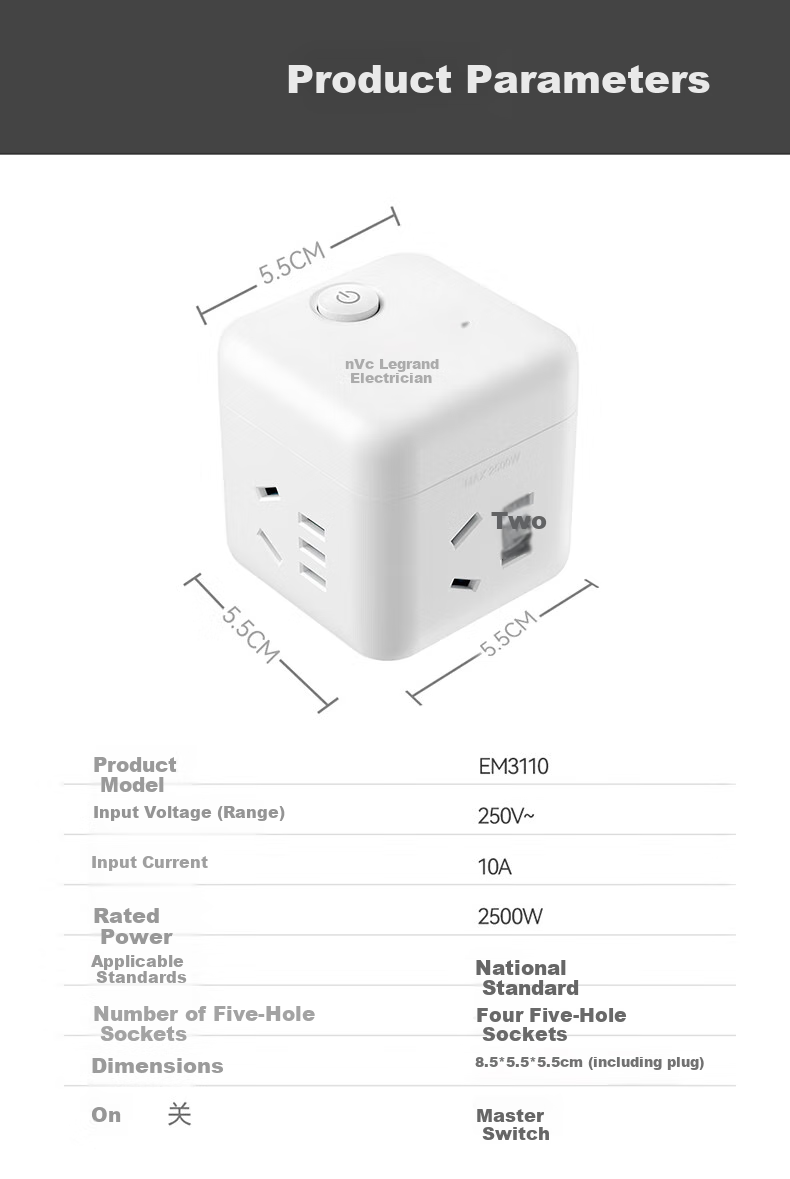 NVCleishidiangong Wireless Mini Cube Power Strip Adapter, Mini Travel Converter, Multi-Functional One-To EM3110 6