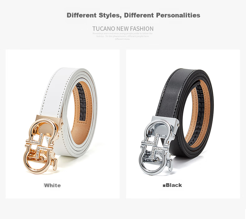 TUCANO Women's Leather Belt with Automatic Buckle, Versatile Fashion Waist Belt, Practical Birthday Gift for Women on May 20 1