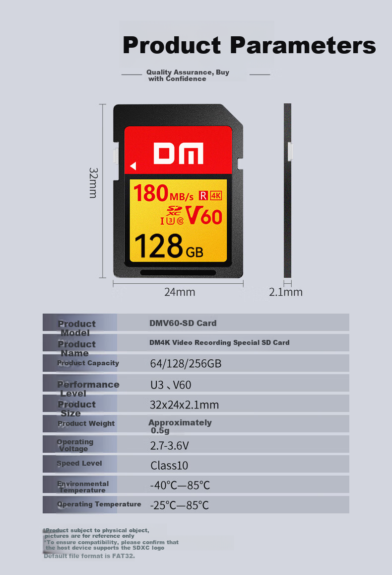 DM Daimai 256GB SD Memory Card U3 V60 Camera Memory Card, Read Speed 180MB/s, High-Speed Continuous Shooting for Mirrorless/DSLR Cameras, 4K Ultra HD SD Card 2