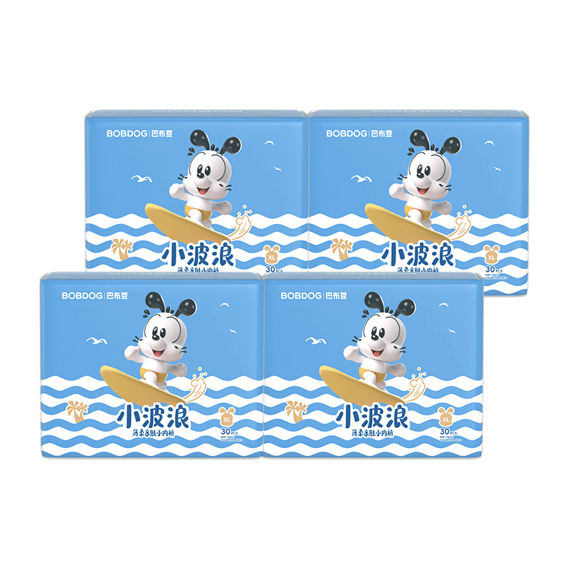 BOBDOG [No Melamine Detected] Small Wave Pull-Up Diapers XL 120 Pieces Summer Ultra-Thin Baby Diapers Breathable
