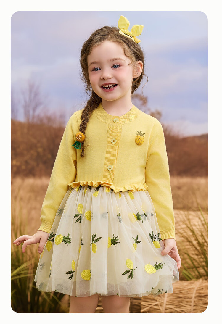 ASK JUNIOR Kids Dress Spring Toddler Patchwork Mesh Knit Dress Girls Ruffle Princess Dress Yellow 120 16