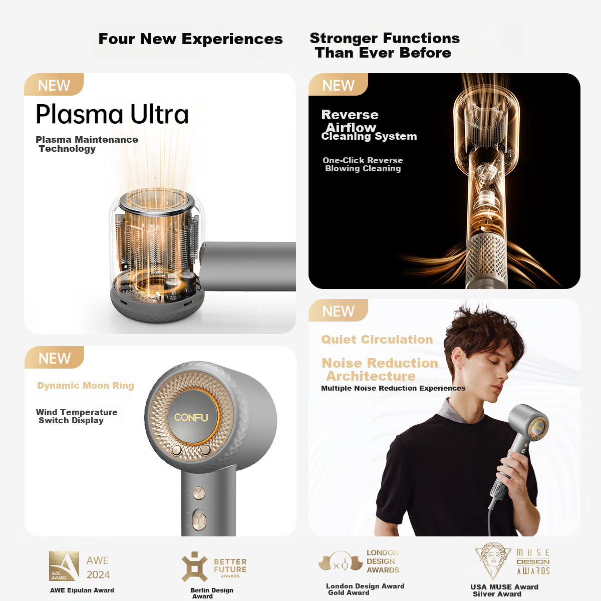 Фен CONFU F9Pro Titanium Gray, 1900 Вт, 50 миллиардов плазменных частиц, защита волос, бытовой прибор для быстрой сушки, подарок девушке