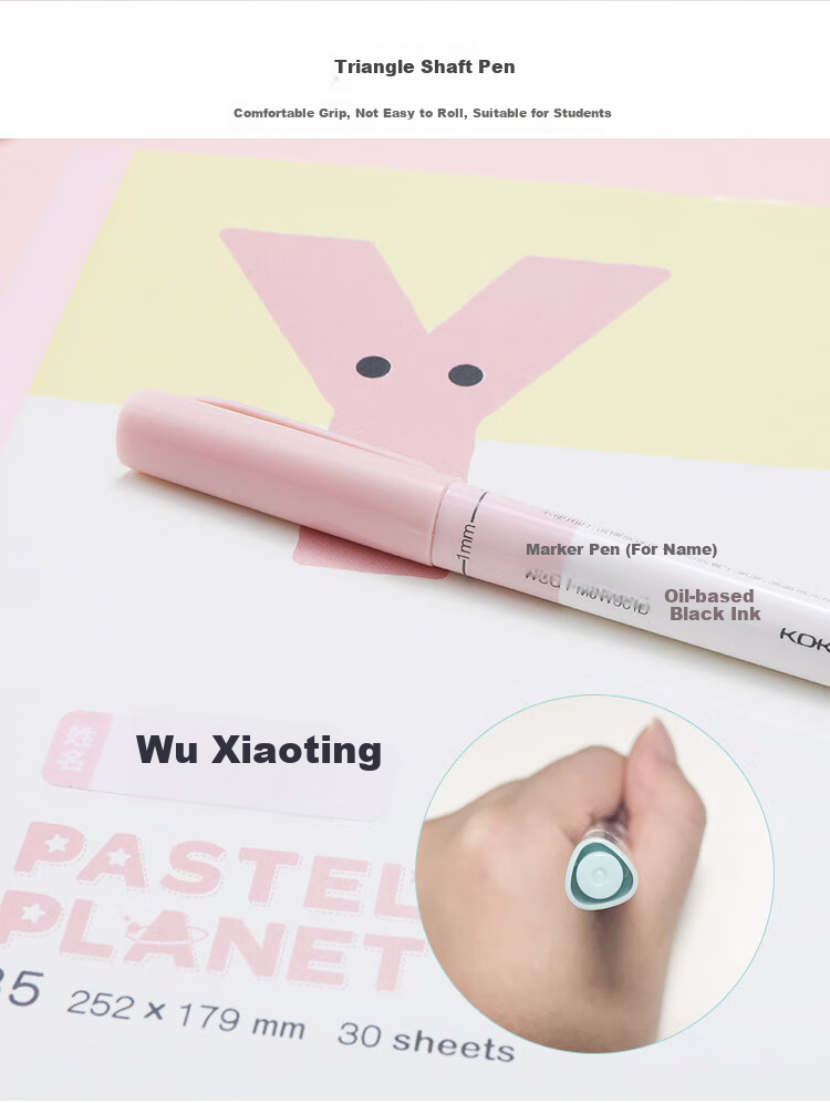 KOKUYO Peppa Pig Collaboration Series Dual-Tip Marker Pen for Outlining And Drawing, Thick Tip 1mm Fine Tip 0.5mm, Includes Name Sticker, Black 1 Piece WSG-PM7MW601 5