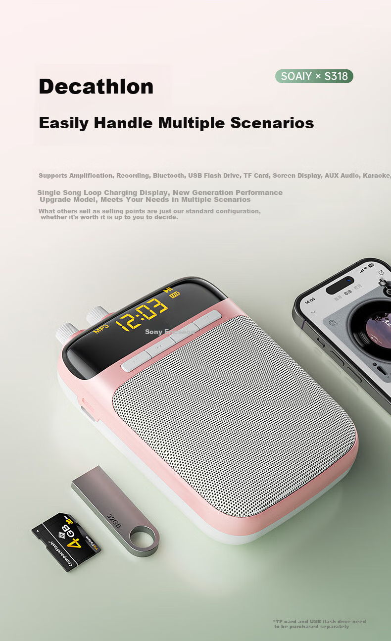 Soaiy S318 Small Bee Amplifier, Teacher-Specific Bluetooth Speaker, Teacher's Teaching Loudspeaker, Waist-Mounted Microphone, Tour Guide Portable Megaphone, Gift for Hailing, TF Card And USB Drive, Black 7