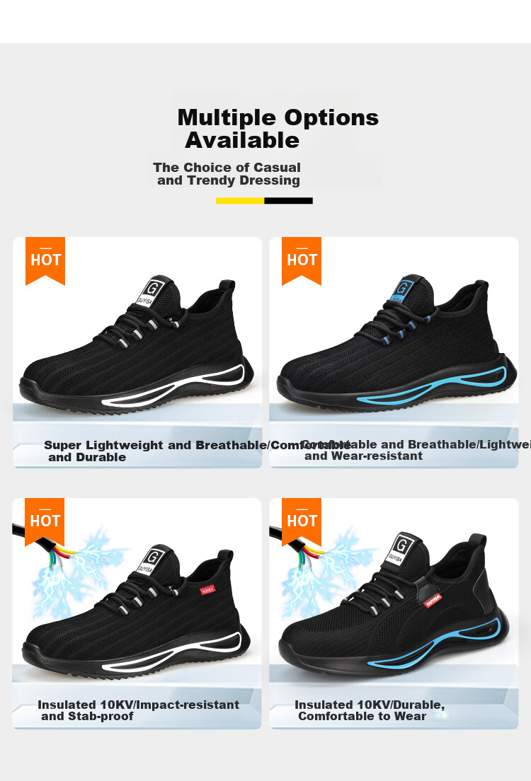 JUNBU Safety Shoes for Men, Summer Breathable Steel Toe Cap, Anti-Smashing And Anti-Puncture, Comfortable And Safe Construction Site Work Shoes 1081S Size 46 10