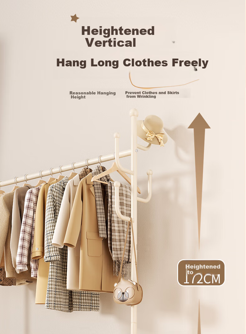 Jingxun Clothes Drying Rack, Floor-Standing, Movable for Home Use, Bedroom Drying Rack, Balcony Clothes Hanger, Indoor Coat And Hat Stand, 100cm 6