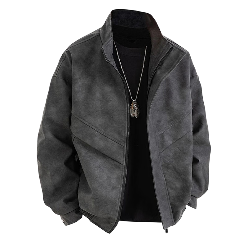 TUCANO Men's Leather Jacket Autumn Winter Loose Fit High-End Casual Windproof Retro Coat Black Gray 3XL