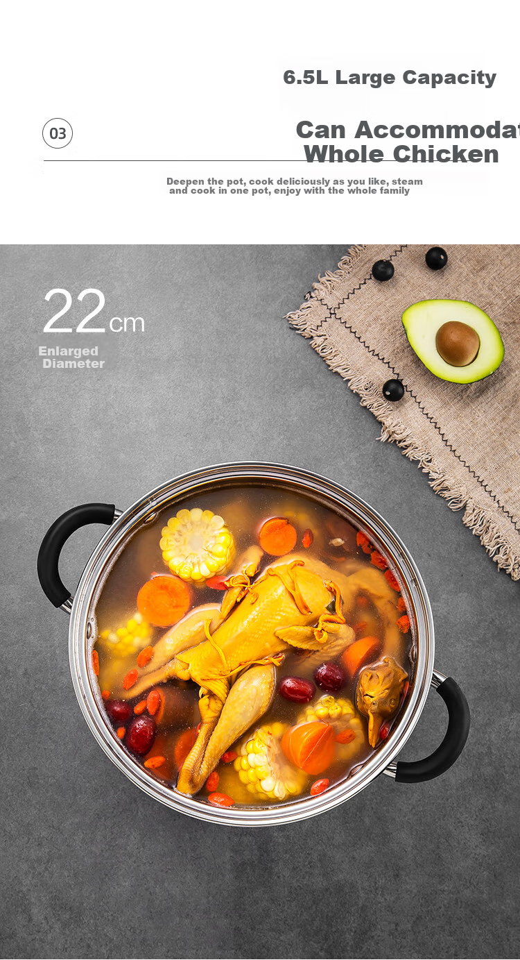 MAXCOOK Soup Pot, 304 Stainless Steel, Double-Bottom Stock Pot 22cm, Compatible with Gas Stove And Induction Cooker, MCT3387 3