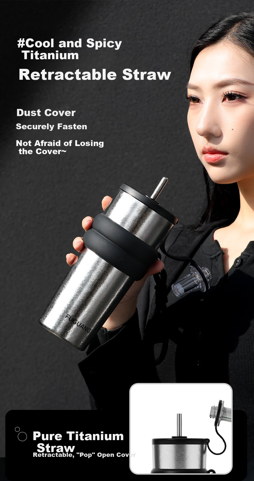 Fuguang Pure Titanium Insulated Water Bottle for Women and Students, Premium Office Portable Tea Cup, 700mL Gift 7