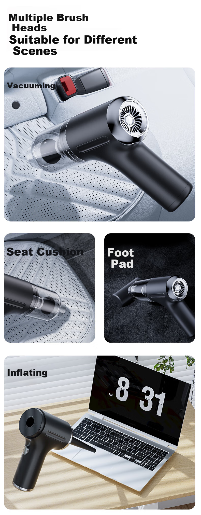 HELLOLEIBOO Car Vacuum Cleaner with Brushless Motor, Powerful Suction, Cordless Handheld Design, Compact for Home And Car Use, High-Power 7