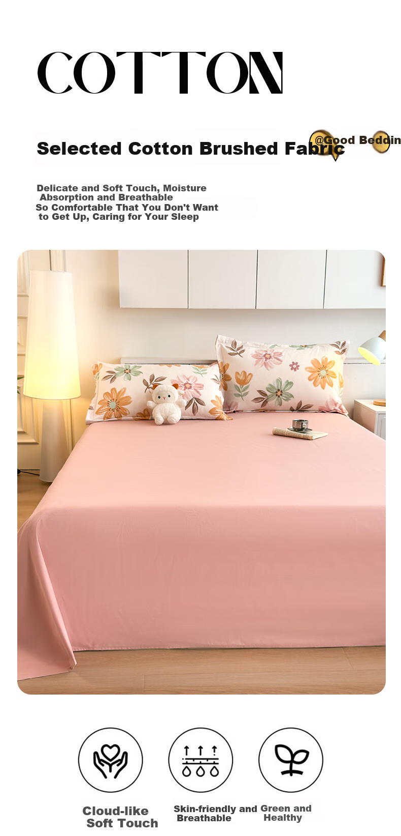 Grace Four-Piece Bedding Set, Class A Pure Cotton, 7A Antibacterial Brushed Thickened Double Bed Home Use Four-Piece Set, 100% Pure Cotton AB Version, 1.5/1.8M Bed, Lingxiao Suyu 3