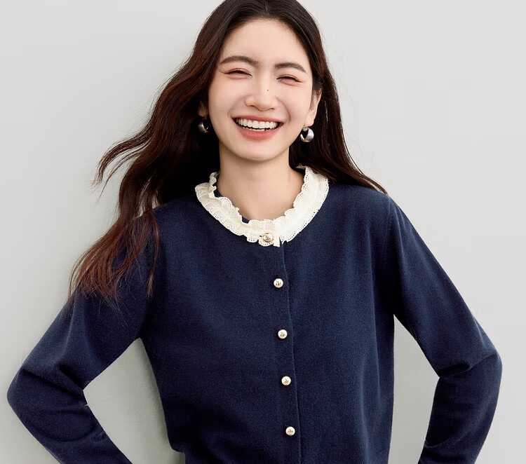 Sentubila Elegant Commuter Set Women Autumn Color-Block Lace Round Neck Stretch Knit Top A-Line Flared Skirt Two-Piece Set 8