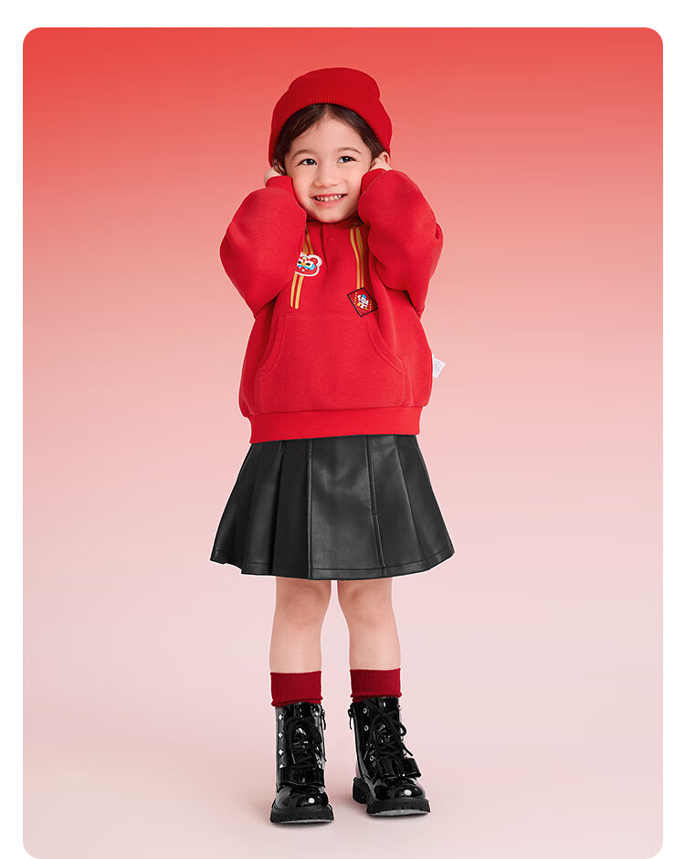 Balabala Kids Red Hoodie Sweatshirt Boys Girls 2025 New Spring Hooded New Year Top Baby Festival Outfit Trend 5