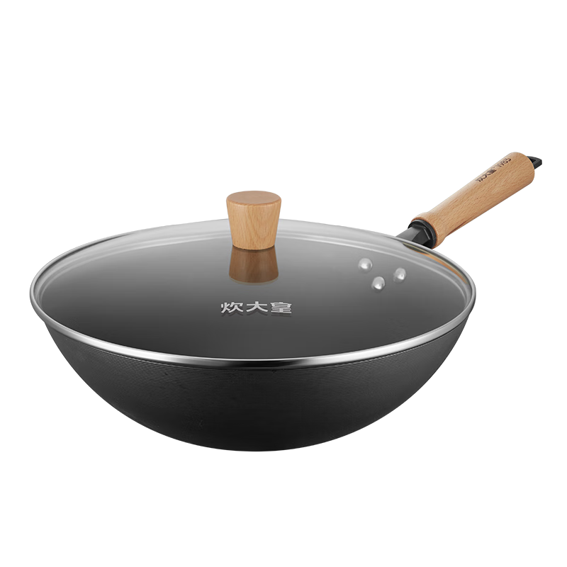 COOKER KING Non-Stick Wok for Home Kitchen Cooking, Traditional Iron Gas Stove Compatible Uncoated Large Iron Wok, Extreme Iron Pan 32cm