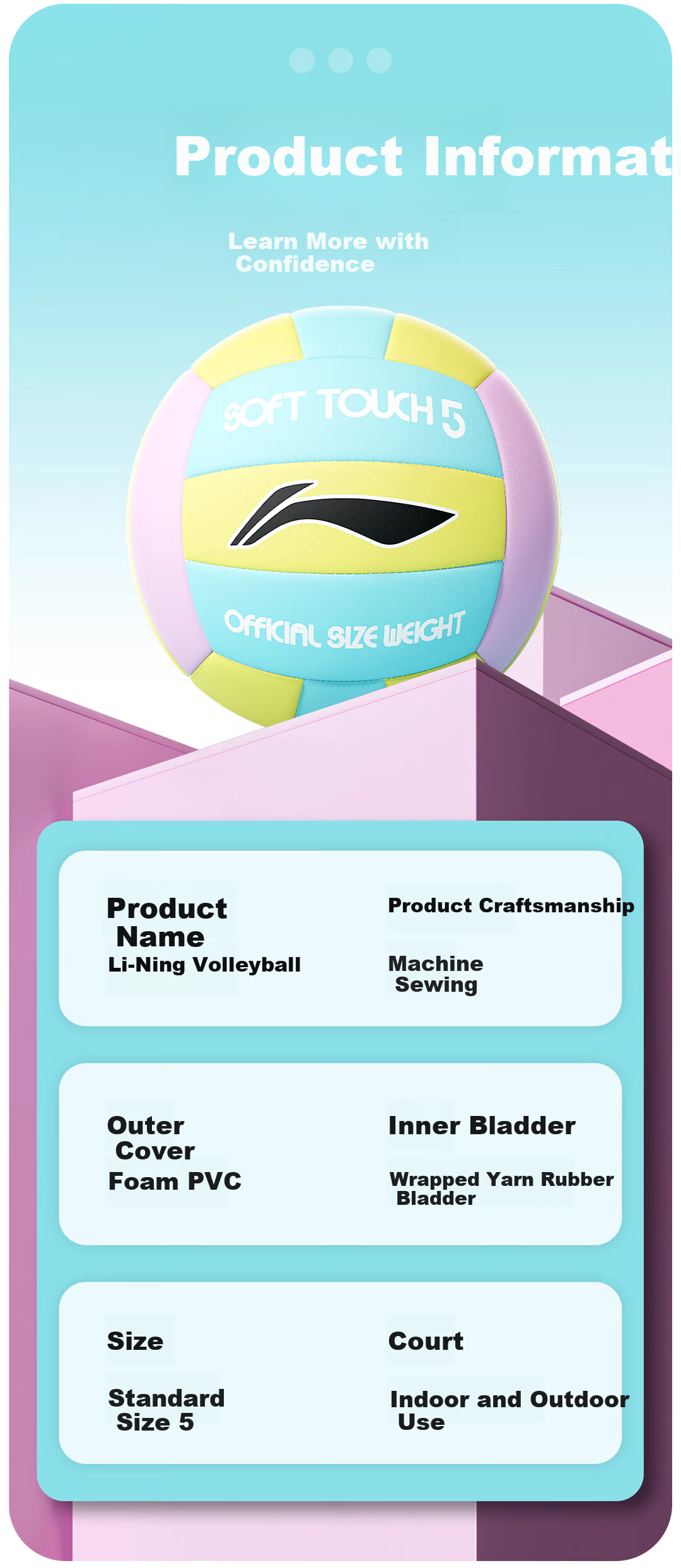 Li-Ning No. 5 Machine-Stitched Volleyball, Middle School Entrance Exam Training, Standard Inflatable No. 5 Ball for Middle School Students' Physical Test, Soft Leather Foam, Gentle on Hands 8