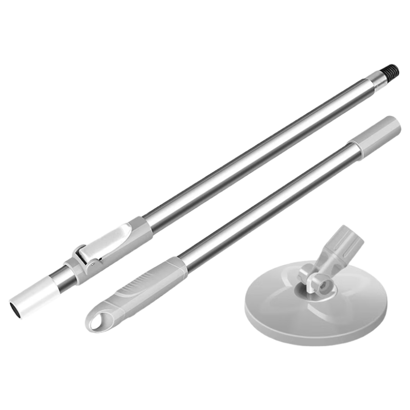 Baijiahaoshi Rotating Mop Rod Plate 125cm Stainless Steel Extended Dust Mop Rod Round Mop Head Accessory with 1 Mop Cloth