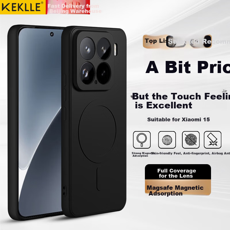 KEKLLE Чехол для Xiaomi 15, силиконовый, противоударный, с защитой камеры, с MagSafe, черный