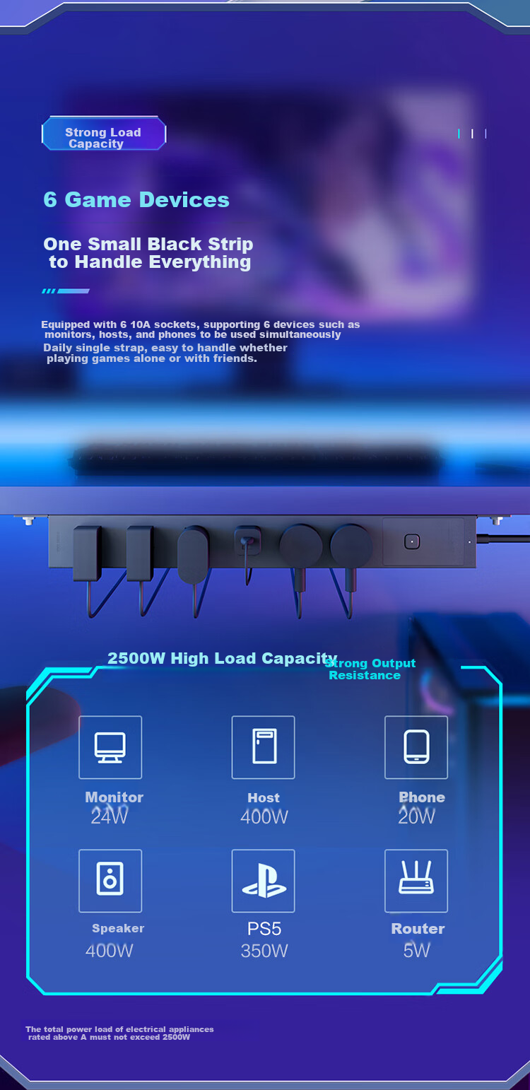 BULL PDU Desktop Overload Protection Under-Desk Gaming Cabinet Power Strip/Extension Cord/Power Bar/Power Strip, 6 Outlets with Master Switch, 1.8m Size, GNE-P106E Black 3
