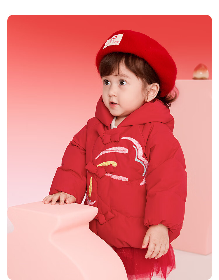 BALABALA Kids Down Jacket Girls 2025 New Red Lunar New Year Outfit Baby Warm Spring Traditional Style Coat 2