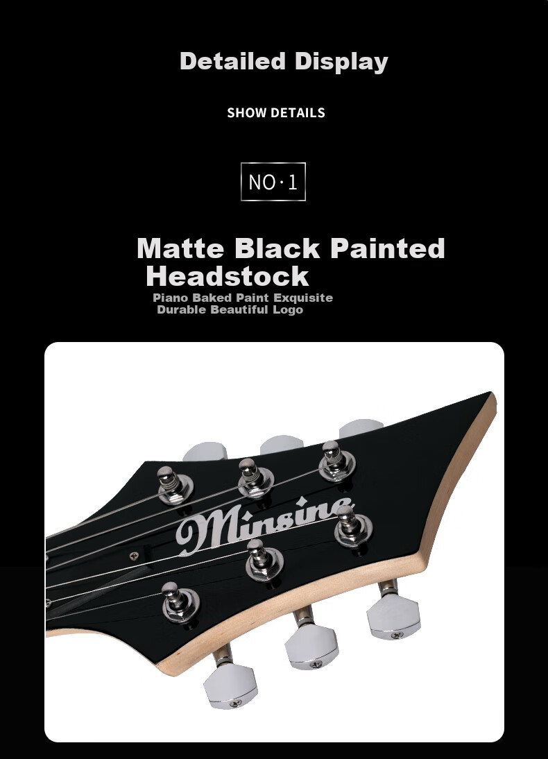 Minsine Night Sky Black/Flame, Unique Shaped Electric Guitar, Adult Professional-Grade Dual-Shake Electronic Guitar for Beginners 7