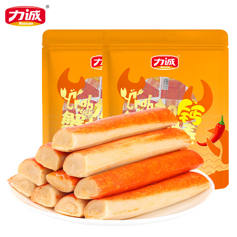 力诚加钙蟹柳香辣味500g 袋装 休闲零食办公室即食蟹肉棒海味海鲜