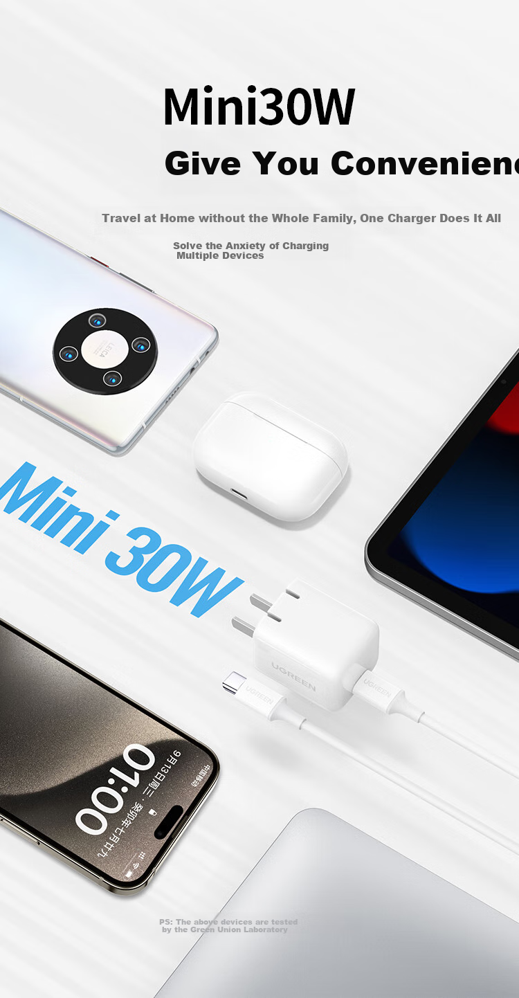 UGREEN 30W Charger, Gallium Nitride Charging Head, Compatible with Apple IPhone 18 Pro Max/17 Duo/16/iPad, Huawei Phones, Type-C Fast Charging Adapter, PD 20/27W Plug 3