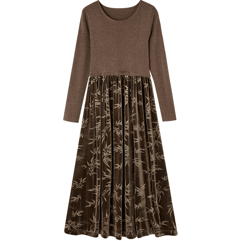 Demana Autumn French Style Velvet Embossed Splicing Waist Slim Fit Petite Women's Dress with Wool