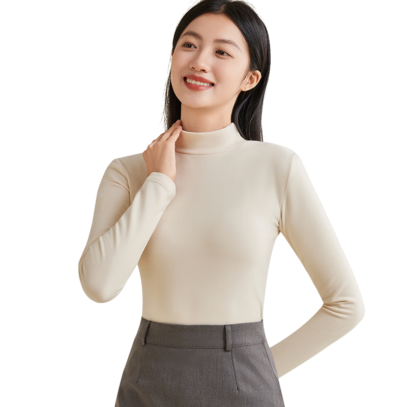 LangSha Women's Half Turtleneck Base Shirt Spring and Autumn Double-Sided Velvet Thermal Top Outerwear Autumn Shirt