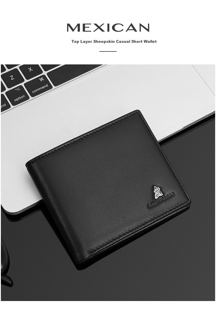 MEXICAN Wallet, Men's Lambskin Billfold, Short Crossbody Style, Multiple Card Slots, High-End Gift Box, Birthday Present for Men And Fathers 2