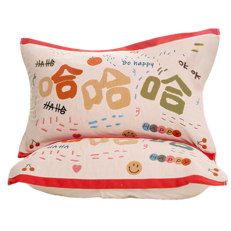 MUJI A-Class 100% Cotton Gauze Pillowcase Cute Pure Cotton Pillow Cover Anti-Slip Pillowcase Pair