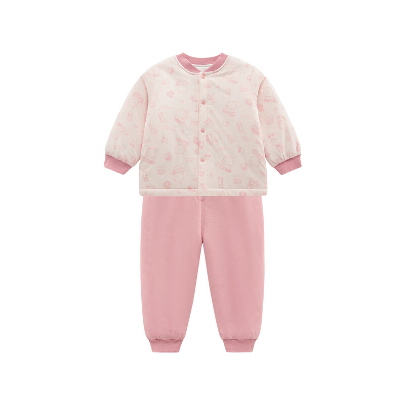 Labi Children's Homewear Set Quilted 80g Boys and Girls Warm Autumn Winter Home Set Light Rose Red 73
