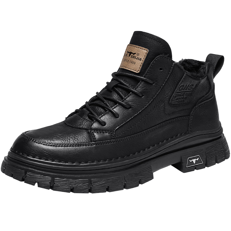Bull Family Martin Boots Men New British Style Mid-High Casual Shoes Outdoor Fleece-Lined Warm Work Boots for Men