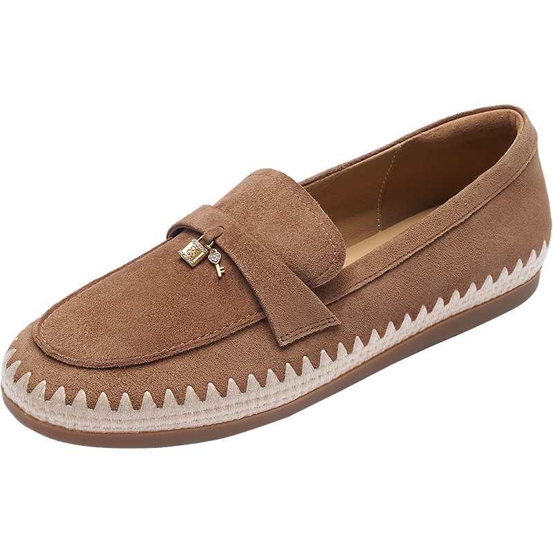 Le Saunda 26 Spring Summer New Retro Casual Versatile Commuter Loafers Fisherman Shoes Women 6T15301 Silk Mist Brown CMS 37