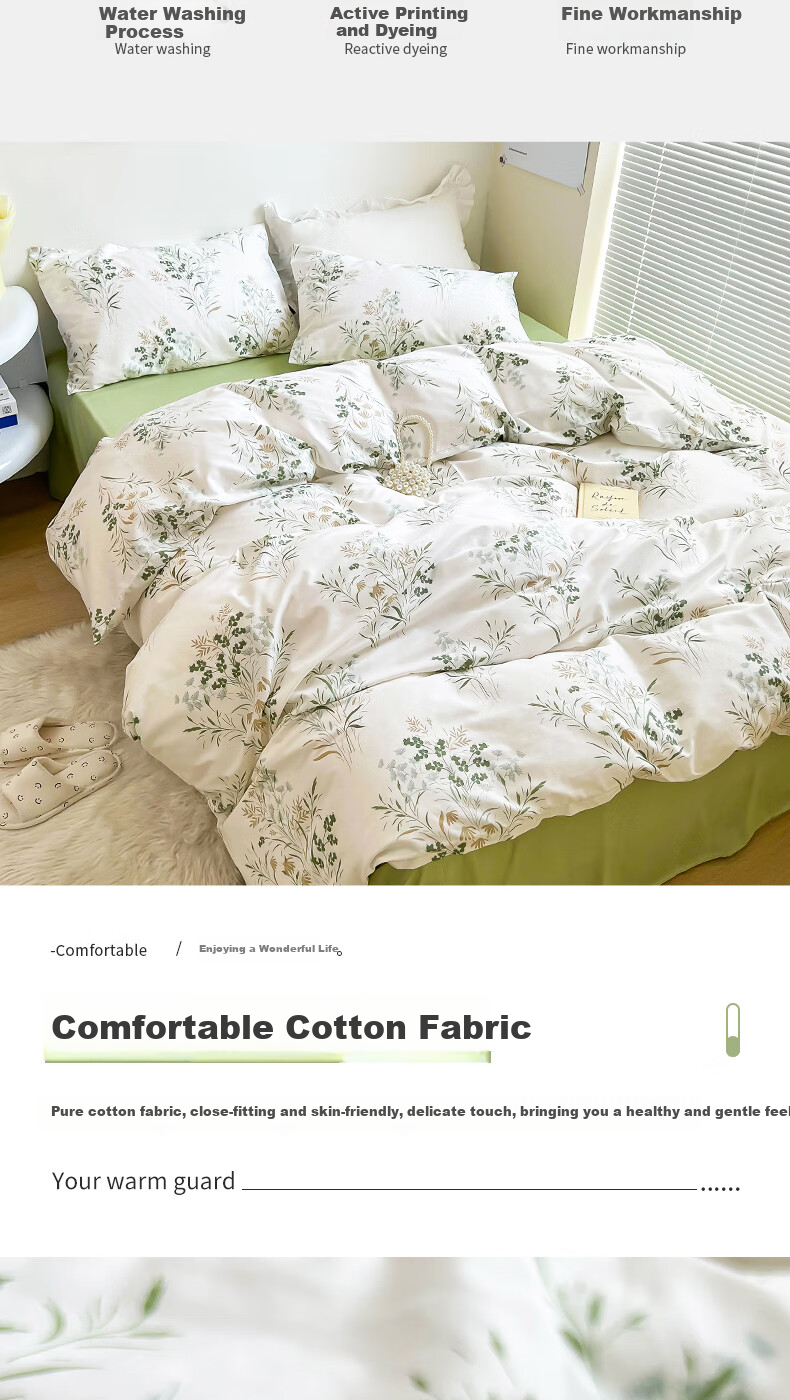 Grace 7A Antibacterial 100% Pure Cotton Bedding Set, Xinjiang Cotton Bed Linen, Duvet Cover And Sheet, 150*200cm, for 0.9/1.2 Meter Beds 3