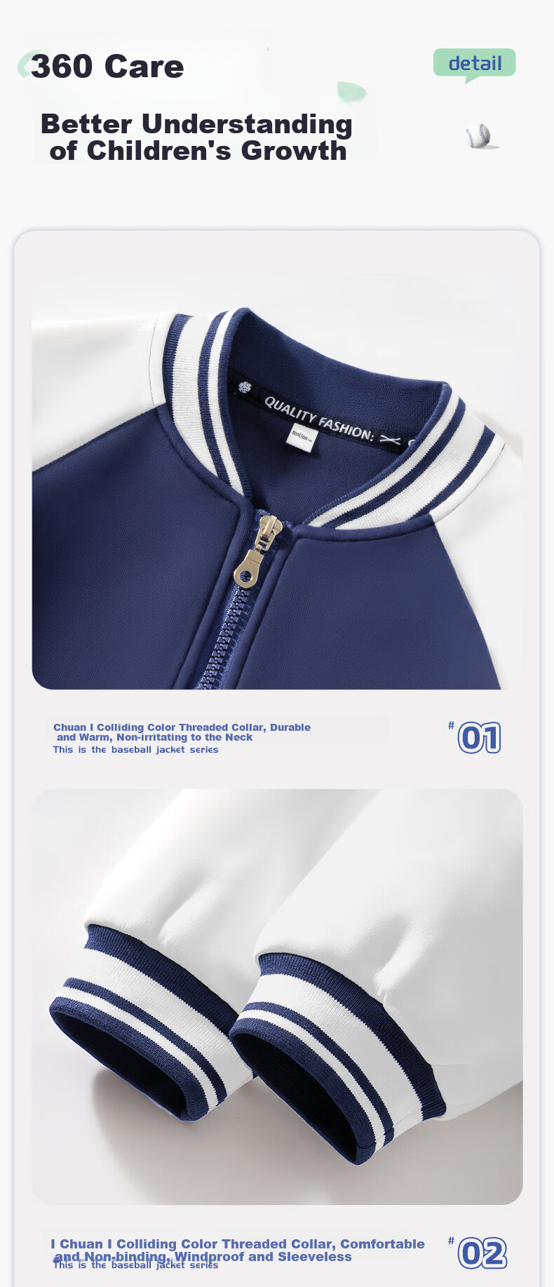 TonLion Boys' Jacket, Spring And Autumn Stylish Baseball Uniform, Trendy Color-Block Sportswear, Coat Top, Navy Blue, Size 140 4