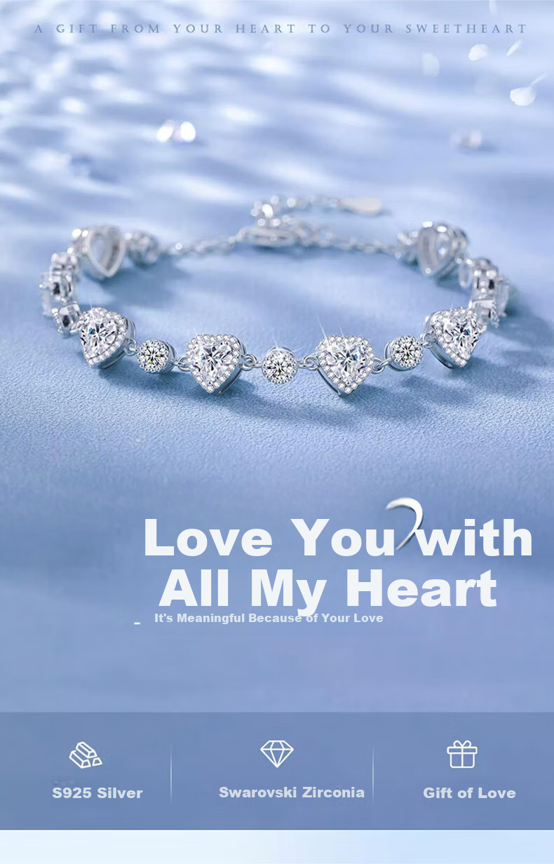 GLTEN Swarovski Zirconium Heart Pure Silver Bracelet for Women, New Jewelry Design, Birthday Gift, Anniversary Present for Girlfriend Or Wife 1