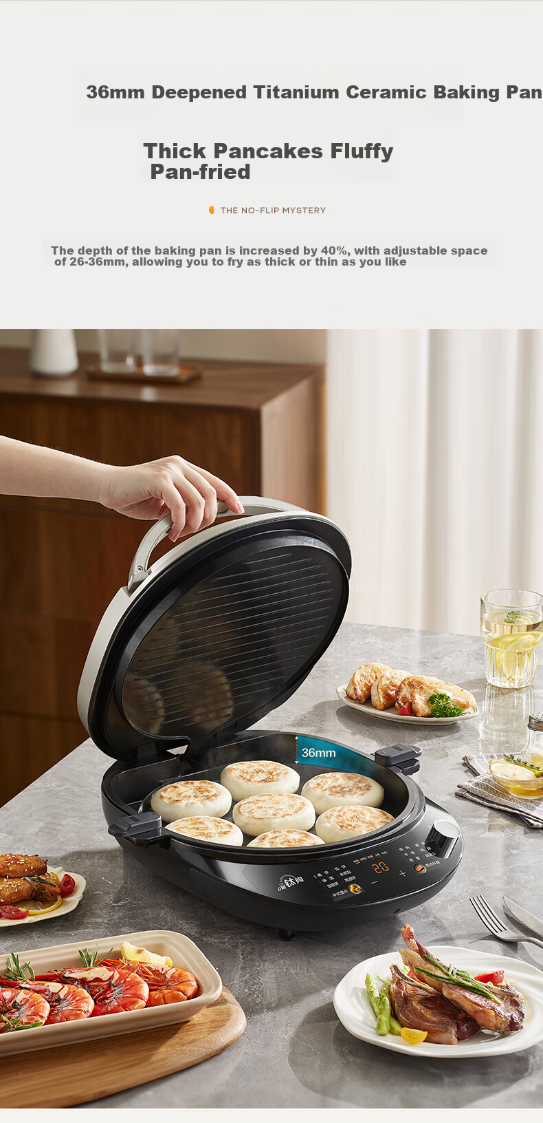 Midea Electric Griddle, Home Double-Sided Heating Grill Pancake Maker, Deep Frying Pan with Upper And Lower Plates for Easy Cleaning, Breakfast Machine, Barbecue Electric Griddle JKE3478 17
