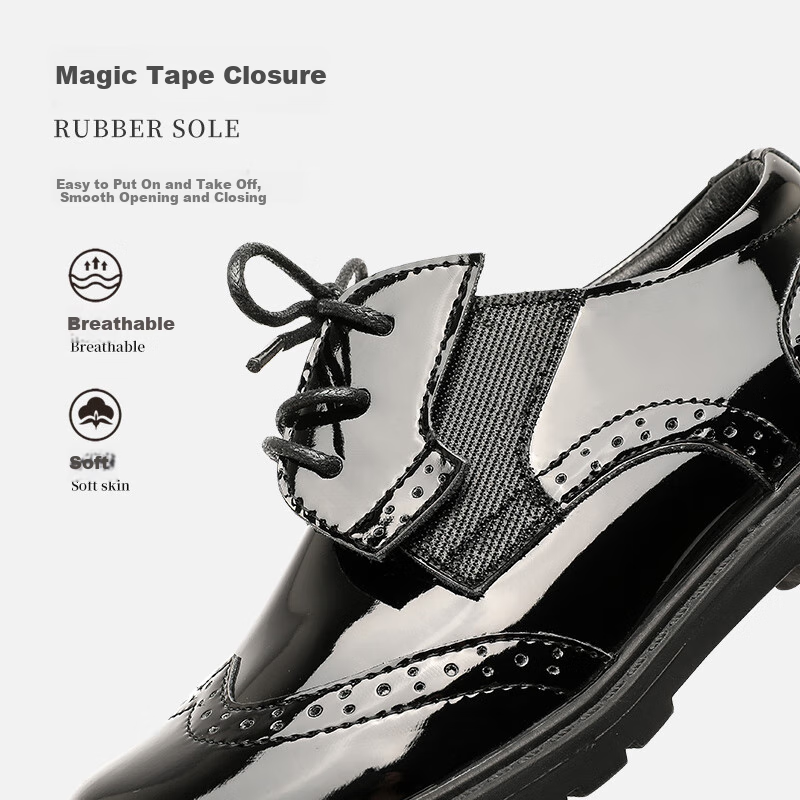 Aokang Boys' Leather Shoes, Spring 2026 New Black Stylish Fashionable British Style Performance School Shoes for Boys