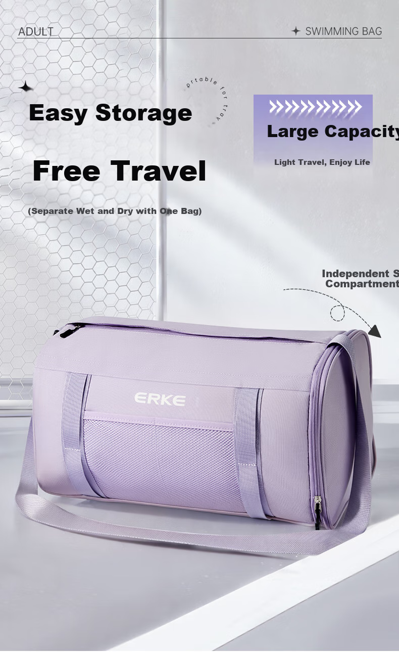 ERKE Swim Bag with Dry And Wet Separation, Shoe Compartment, Travel Bag for Women, Sports Fitness Bag, Specialized Swimming Storage Bag 1