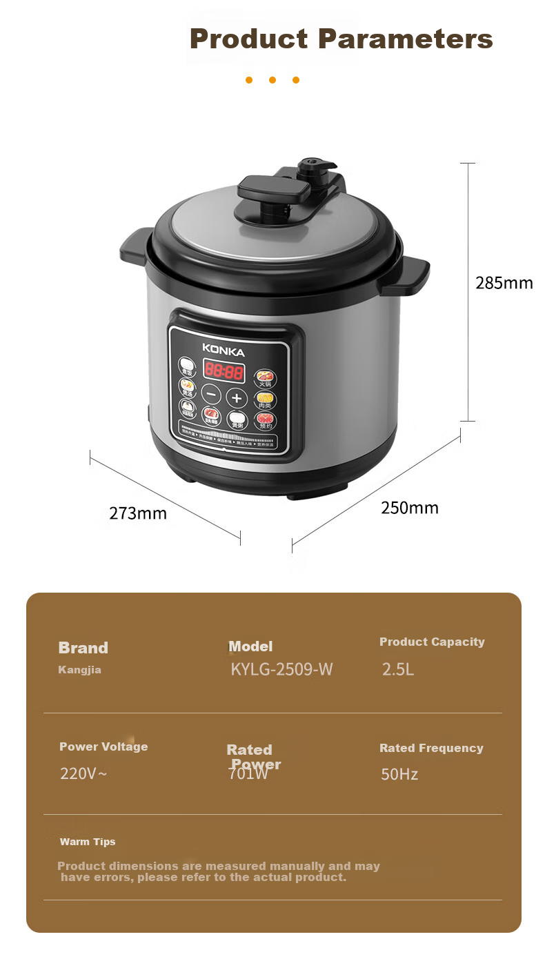 KONKA Electric Pressure Cooker, 5L Multi-Functional Household High-Pressure Cooker with Non-Stick Inner Pot, Smart Reservation Pressure Cooker KYLG-5006E 11
