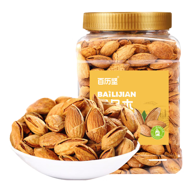 百历坚 罐装巴旦木500g 每日坚果炒货 休闲零食 薄壳笑口杏仁年货送礼