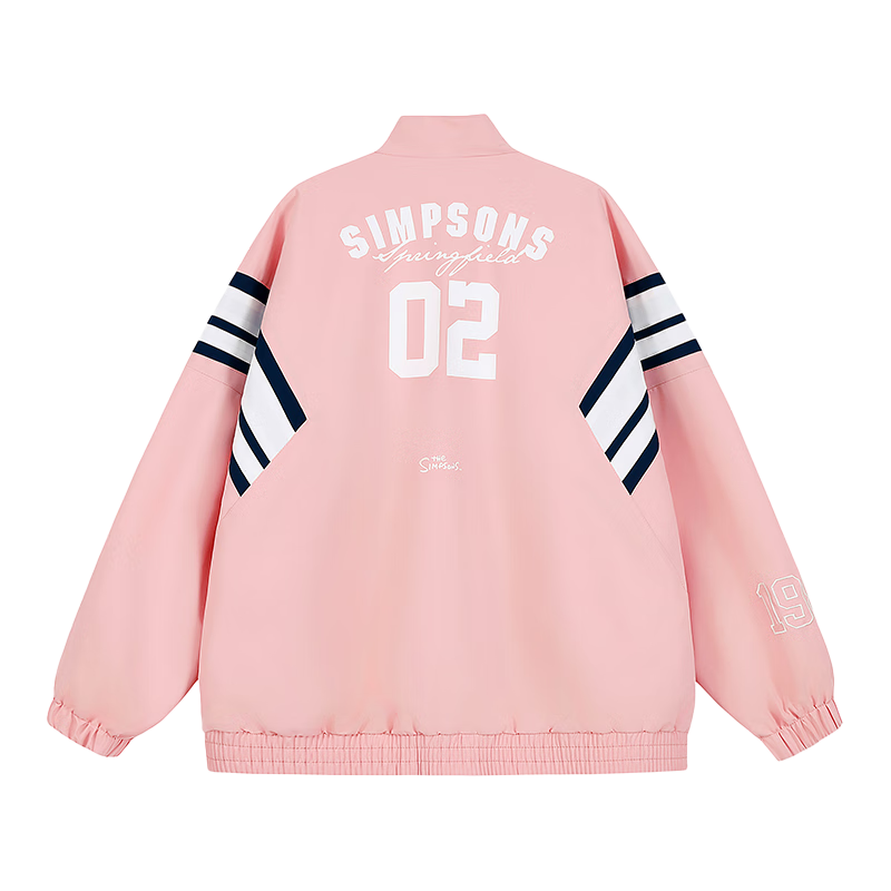 THE SIMPSONS Spring and Autumn Casual Colorblock Loose Unisex Jacket Pink Regular XL