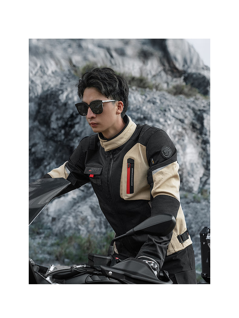 STAR FIELD KNIGHT Motorcycle Riding Jacket, Summer And All-Season Warm Fleece-Lined, Outdoor Motorbike Travel Gear, Black, Size 3XL 34